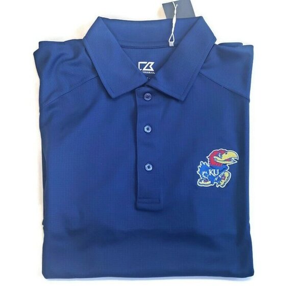 NCAA Kansas Jayhawks Adult Mens CB Drytec Genre Short Sleeve Polo Blue Size S - Picture 3 of 5